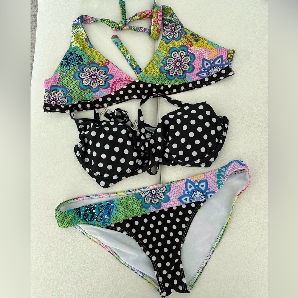 NWOT 3 pcs XXL Bikini set polka flower NWOT